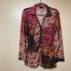 Isle by Melis Kozan Dali Blouse Tinto Mesh Semi-sheer Button Up Blouse Grunge